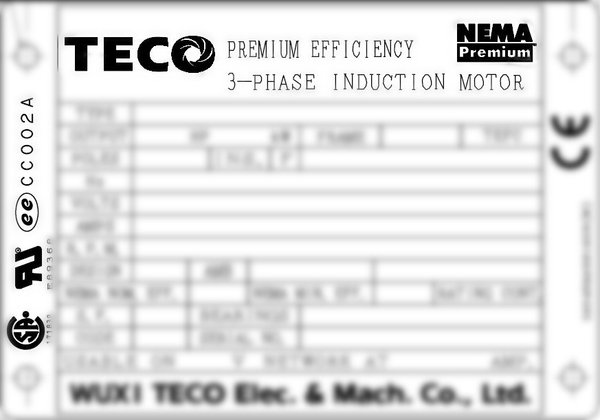 NEMA电机铭牌-TECO东元电机